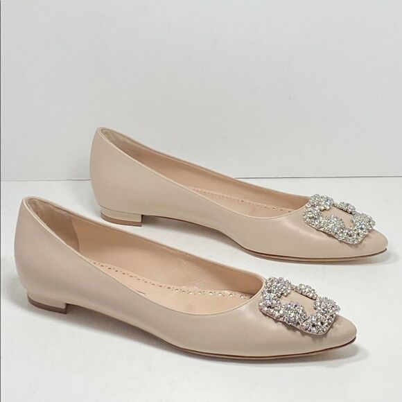 Manolo Blahnik Hangisi 25 Embellished Leather Flats size 36.5 - Picture 2 of 10